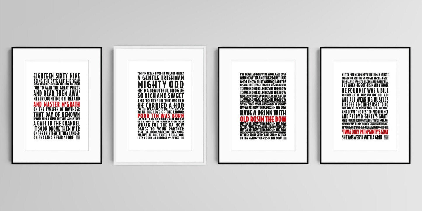 Finnegan's Wake Lyrics Print | Irish Song Poster | A4/A3/A2/A1