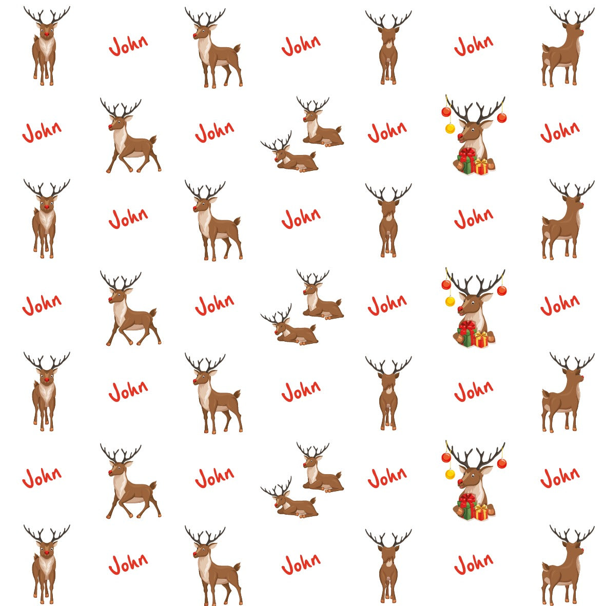 Christmas Reindeer in multiple different poses with customizable name beside, Repeating Pattern
