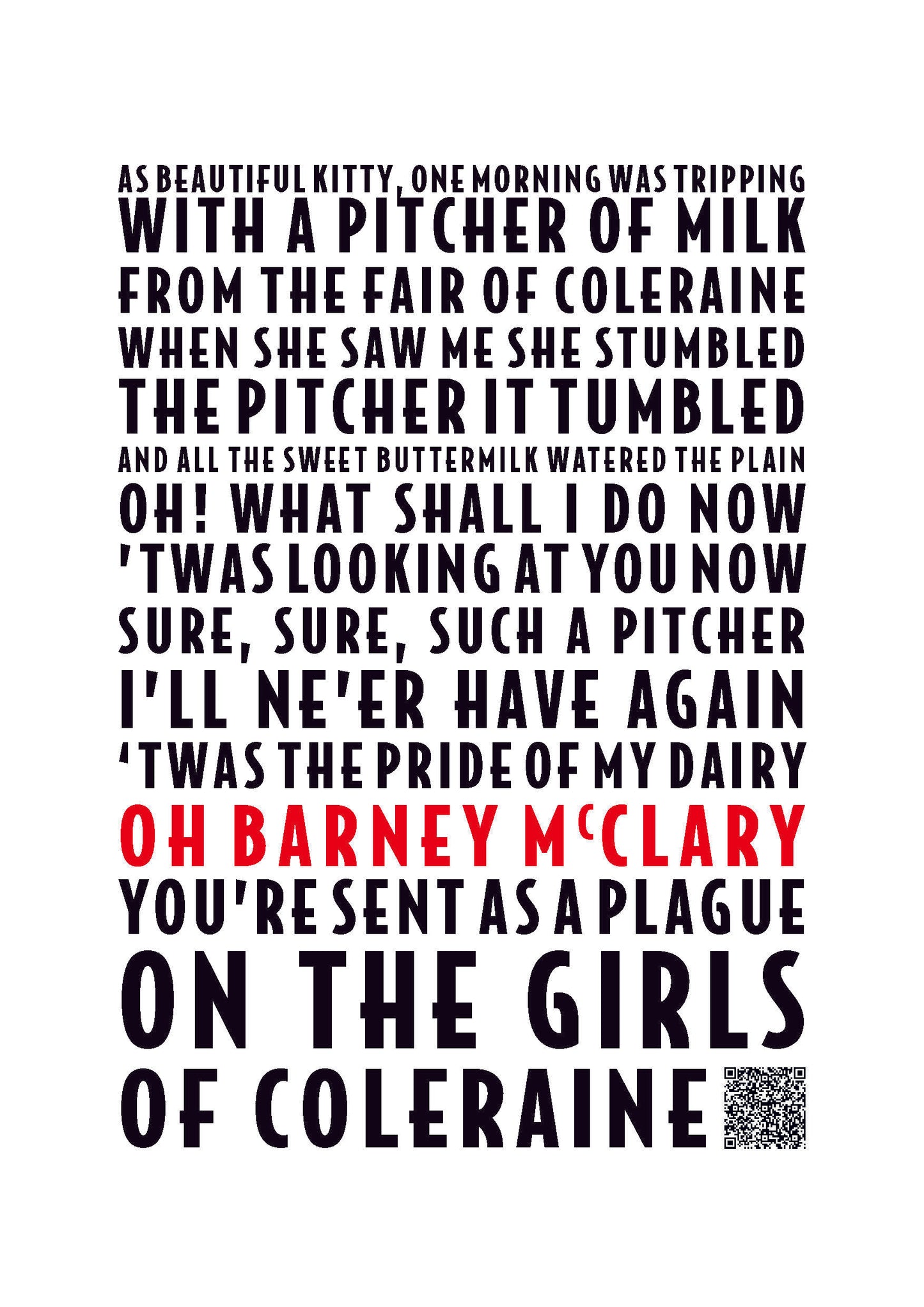 Kitty of Coleraine Lyric Print | Kitty of Coleraine Song Poster | A4/A3/A2/A1