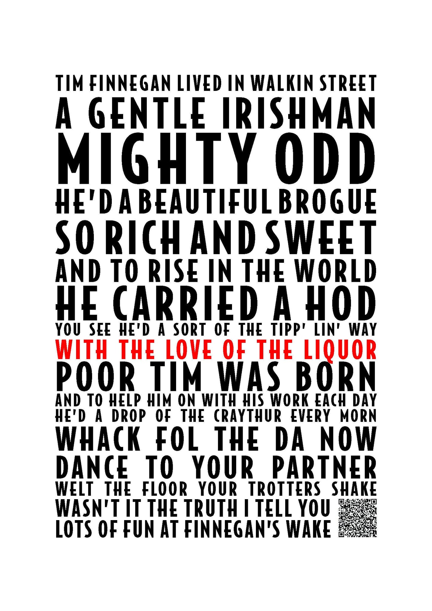Finnegan's Wake Lyrics Print | Irish Song Poster | A4/A3/A2/A1