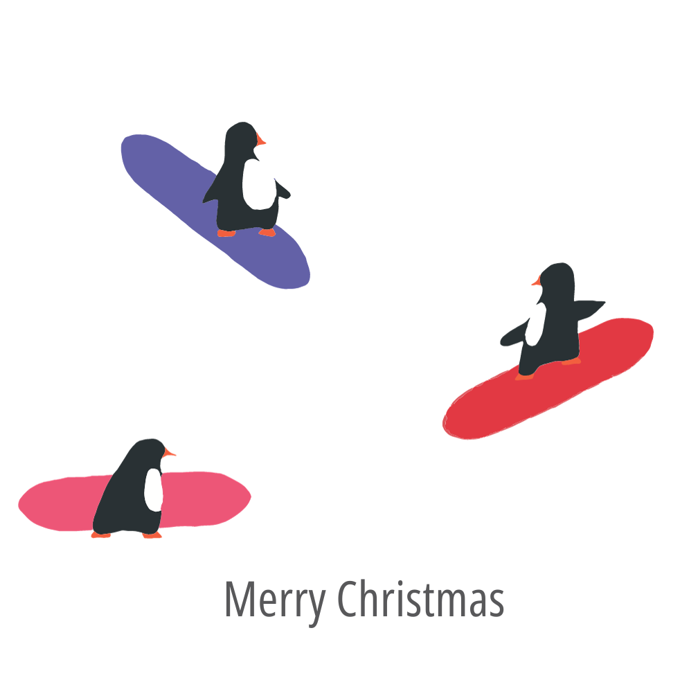 3 Penguins Surf Board Personalised Greeting Card Pack