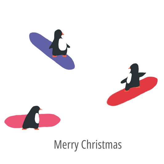 3 Penguins Surf Board Personalised Greeting Card Pack