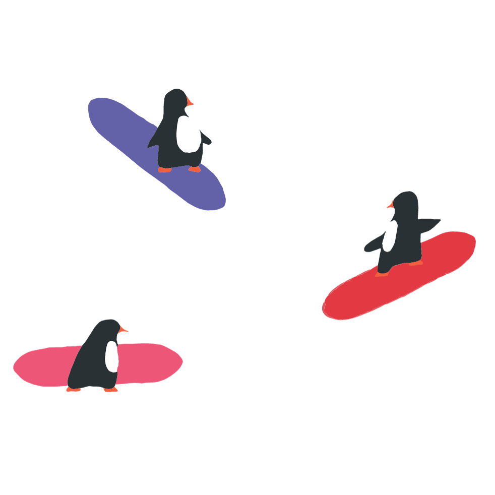 3 Penguins Surf Board Greeting Card Pack