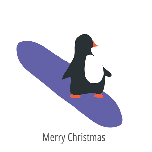 Penguin Purple Surf Board Personalised Greeting Card Pack
