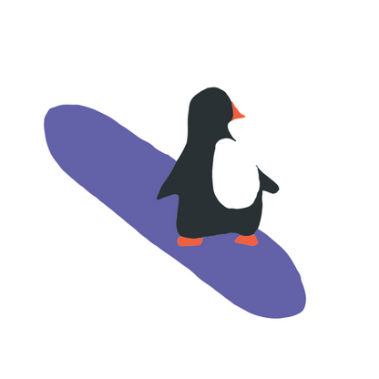 Penguin Purple Surf Board Greeting Card Pack