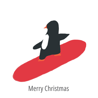 Penguin Red Surf Board Personalised Greeting Card Pack