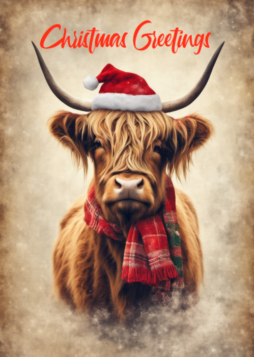 Christmas Highland Cow Greeting Card - 6 Pack