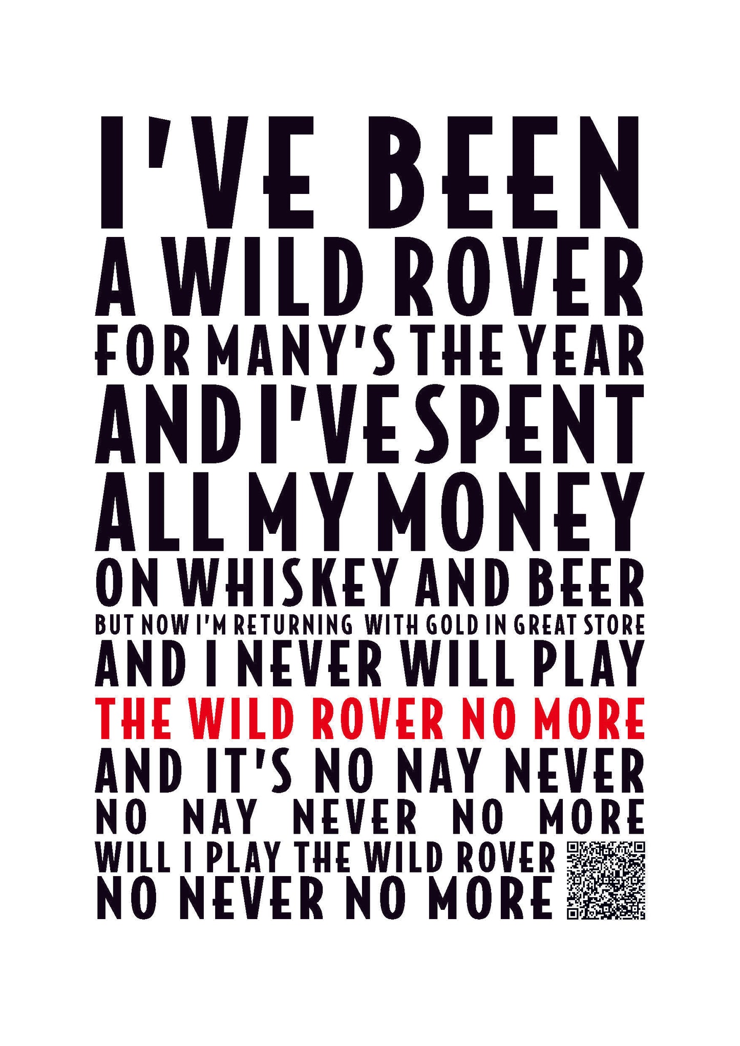 The Wild Rover Lyrics Print | The Wild Rover Song Poster | Irish Song Poster | A4/A3/A2/A1